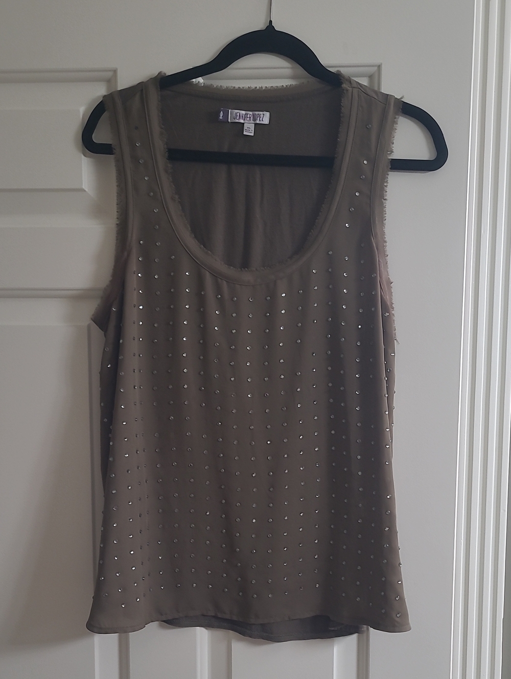 Jennifer Lopez Taupe Studded Scoop Neck Tank